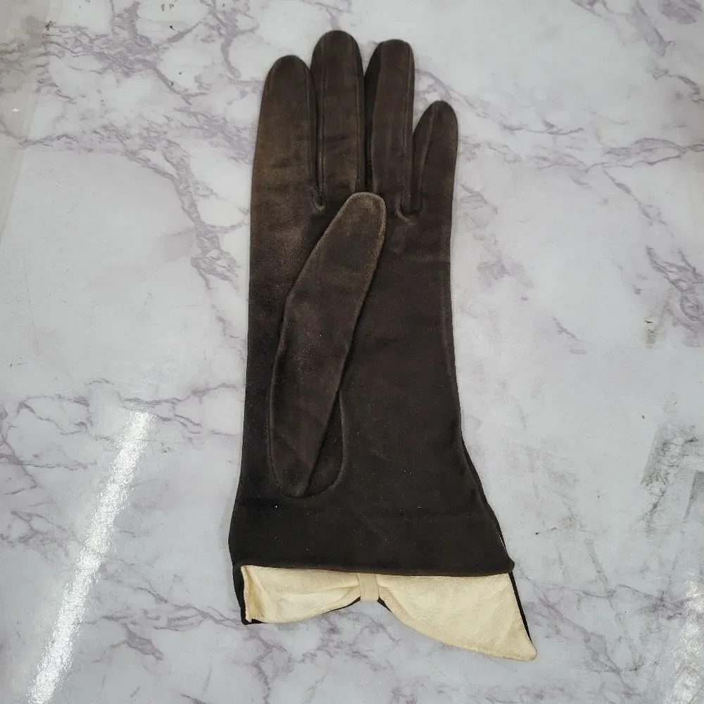 Capretto Short Gloves Leather Kidd Goat Skin Beaded Vintage Antique Formal